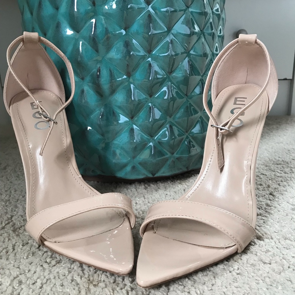 Tan pointed toe strappy heel